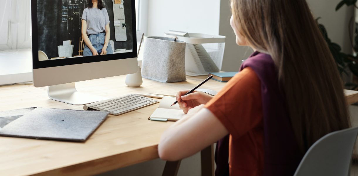 Student attending an online career webinar